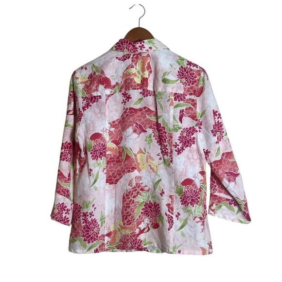 JM Collection 100% linen floral button down shirt - Picture 6 of 7